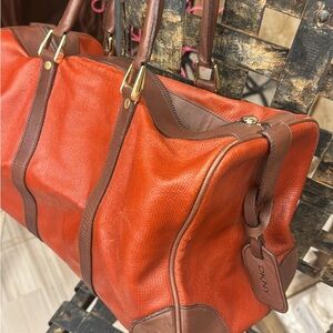 DKNY Orange and Brown Leather Tote Bag